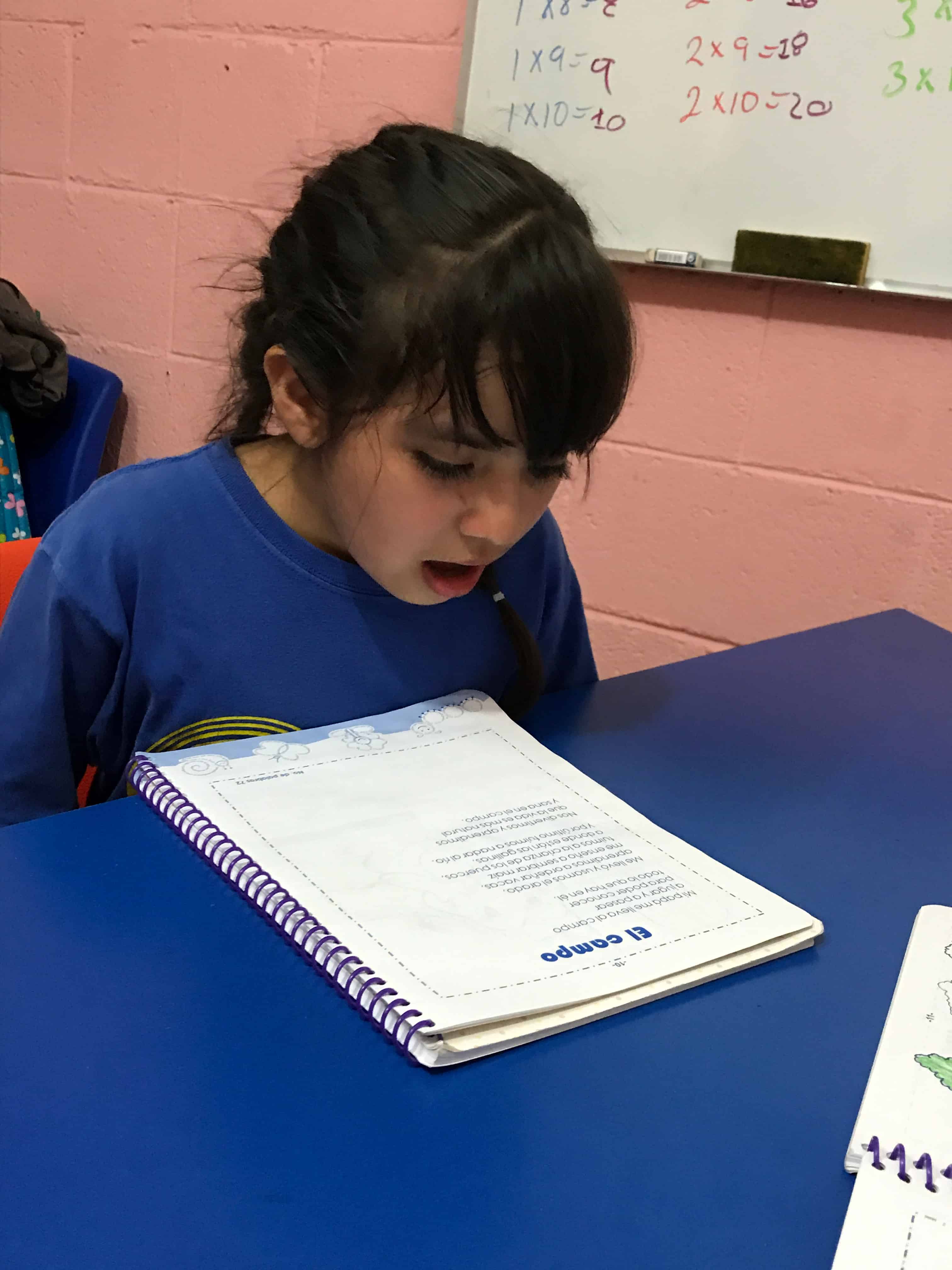 Niña leyendo un libro durante una sesión de terapia de aprendizaje